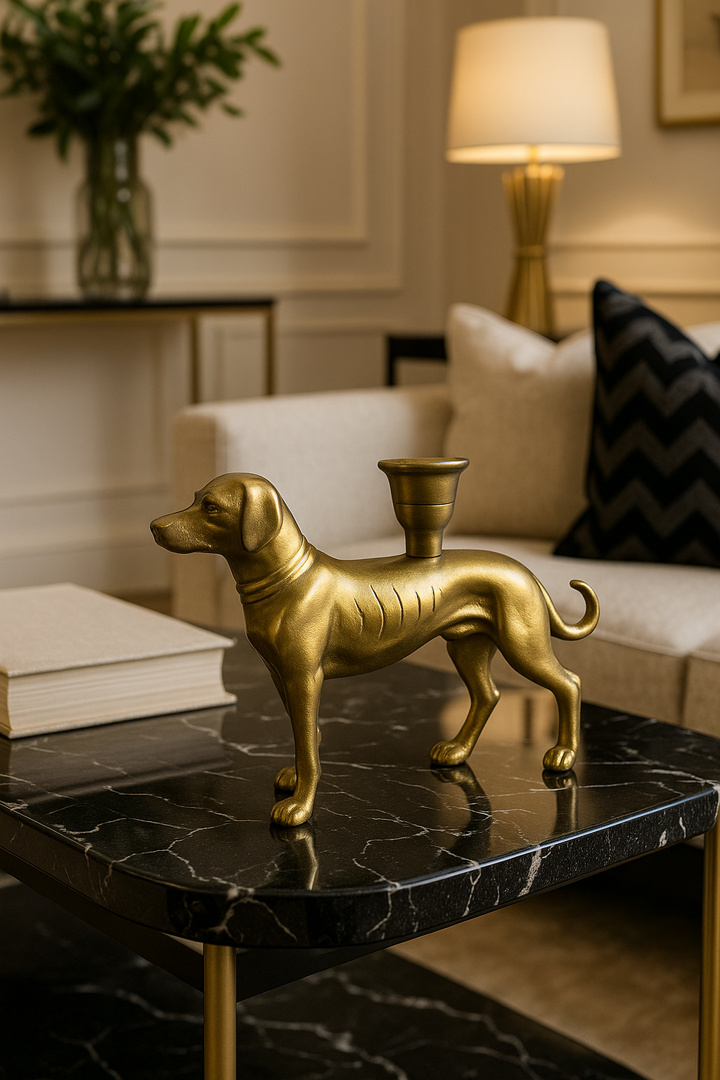 Gold Dog Candle Holder