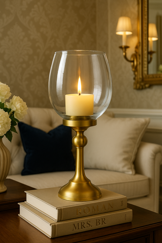 Luxury Glass Hurricane Candle Holder – Gold Base