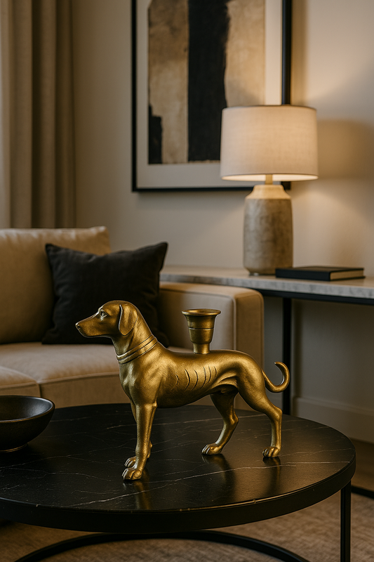 Gold Dog Candle Holder