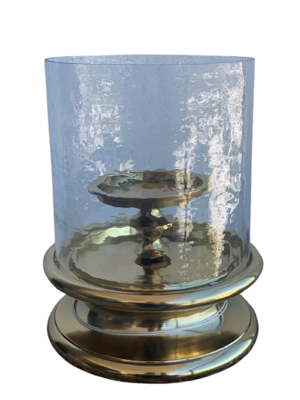 Gold Glass Hurricane Lantern – Classic Pedestal Base