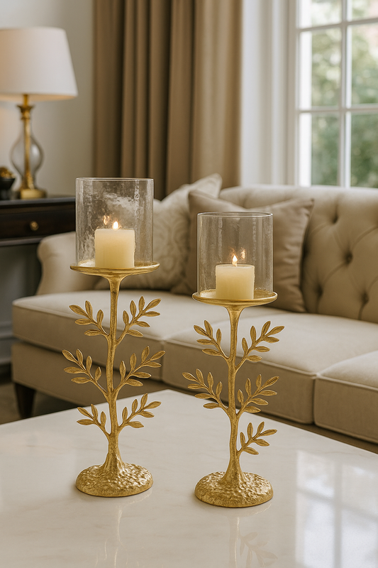 Gold Olive Branch Candle Holders – Set of 2