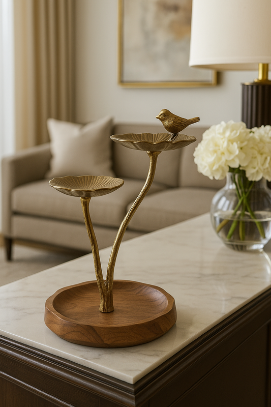 Golden Bird Perch Decorative Stand
